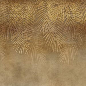 Fototapeta - Abstrakcyjna natura w beżu - kompozycja ze złotymi egzotycznymi liśćmi