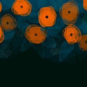 Fototapeta - Akwarelowa kompozycja - pomarańczowe desenie na delikatnym tle z liści