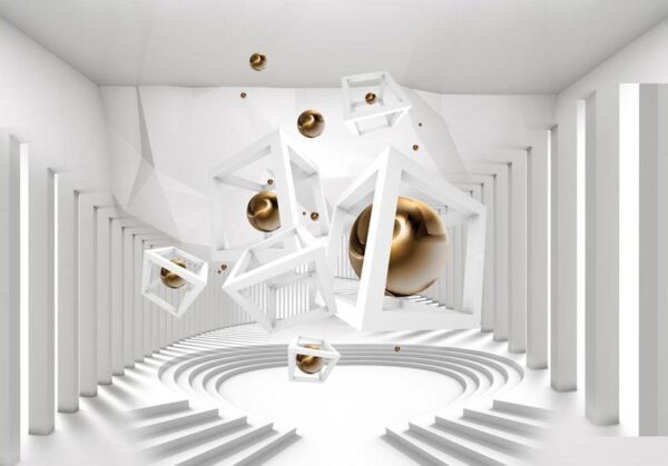 Fototapeta - Arena z kolumnami - abstrakcyjna przestrzeń z figurami geometrycznymi