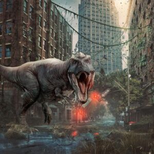 Fototapeta - Dinozaur w mieście