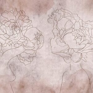 Fototapeta - Florystyczna abstrakcja - sylwetki ludzi w stylu lineart z kwiatami