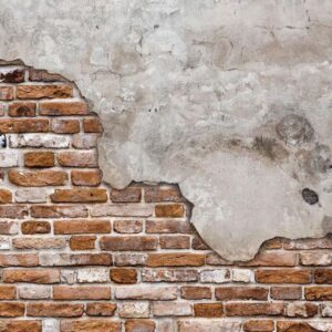 Fototapeta - Futurystyczny duet - płyta o teksturze betonu na tle ze starej cegły
