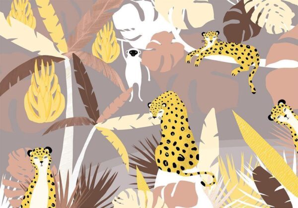 Fototapeta - Gepardy w dżungli - pejzaż egzotycznych zwierząt z palmami dla dzieci