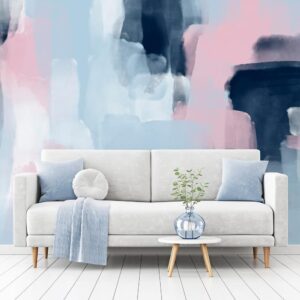 Fototapeta - Harmonijne barwy - abstrakcja z niebieskimi i różowymi kształtami
