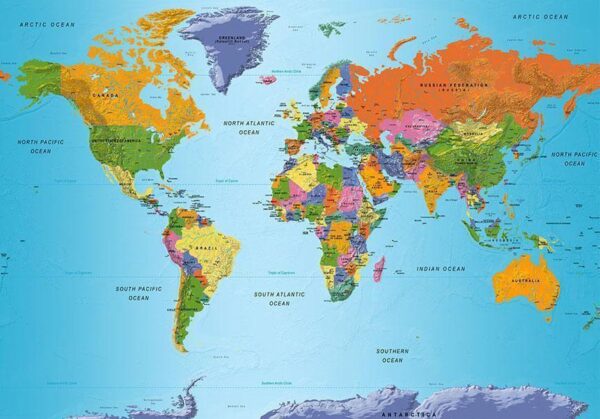 Fototapeta - Mapa świata: Kolorowa geografia