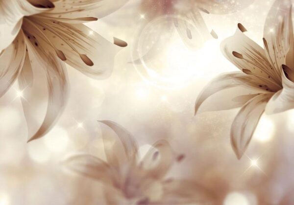 Fototapeta - Motyw kwiatowy - kompozycja lilii na tle z efektem blasku światła