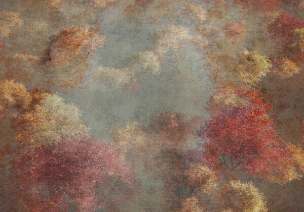 Fototapeta - Natura jesienią - pejzaż jesiennych drzew w malowanym stylu retro