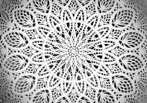 Fototapeta - Orient - biała geometryczna kompozycja w typie mandali na czarnym tle