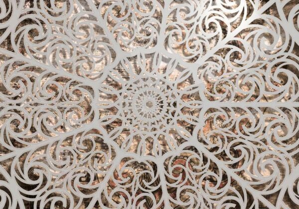 Fototapeta - Orient - szara geometryczna kompozycja w typie mandali na beżowym tle