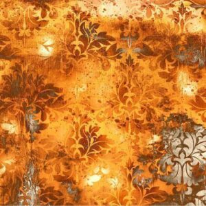 Fototapeta - Pomarańczowy motyw - tło z licznymi ornamentami i efektem zdrapania