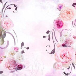 Fototapeta - Różane wariancje - bukiet kwiatów na jednolitym tle z efektem blasku