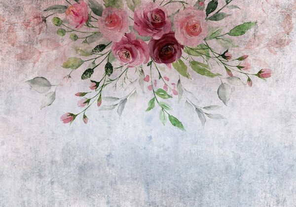 Fototapeta - Rozkwit lata - motyw roślinny z kwiatami i liśćmi w różowych tonach