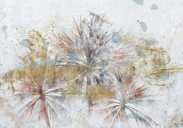 Fototapeta - Szare palmy - motyw roślinny w abstrakcyjnej kompozycji z deseniami