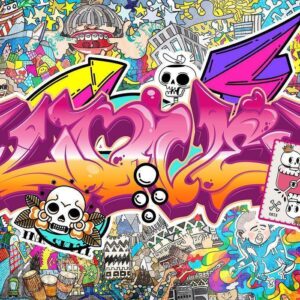 Fototapeta - Sztuka ulicy - abstrakcyjny miejski kolorowy mural graffiti z napisem
