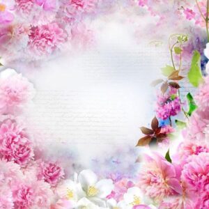 Fototapeta - Zapach goździków - abstrakcyjny motyw kwiatów z napisami i chmurami
