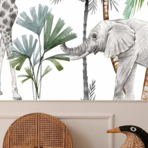 Fototapeta - Zwierzęta dżungla tapeta do pokoju dziecięcego w rysunkowym stylu