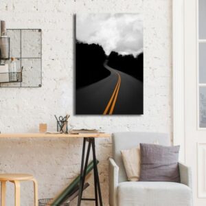 Obraz - Droga między drzewami (1-częściowy) - czarno-biały pejzaż nieba