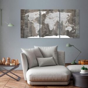 Obraz - Mapa świata: Drewniany świat (3-częściowy)