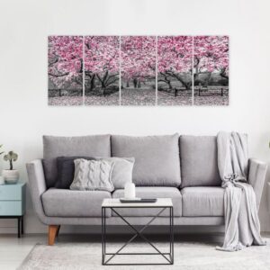 Obraz - Park magnolii (5-częściowy) wąski różowy
