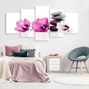 Obraz - Spokojne malwy (5-częściowy) szeroki różowy