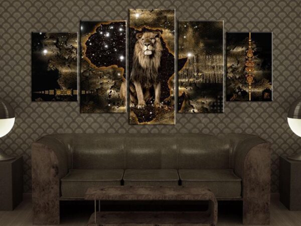Obraz - Złoty lew (5-częściowy) szeroki