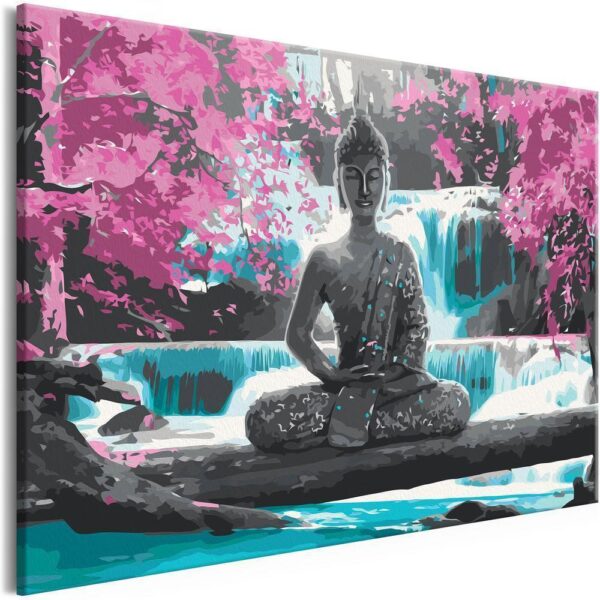 Obraz do samodzielnego malowania - Budda i wodospad