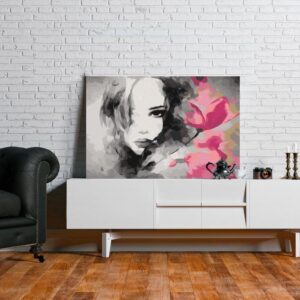 Obraz do samodzielnego malowania - Czarno-biały portret z różowym kwiatem