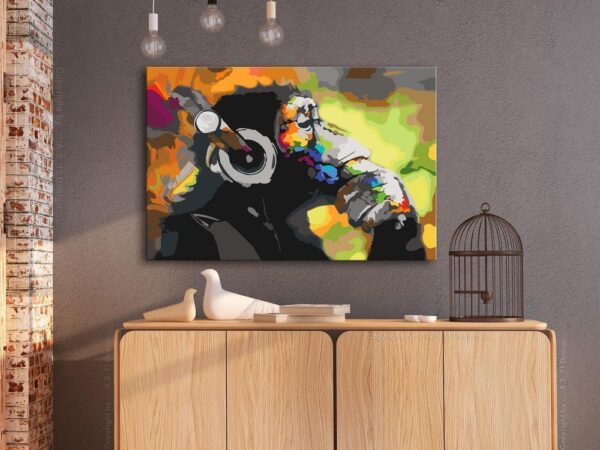Obraz do samodzielnego malowania - Kolorowa małpa w słuchawkach