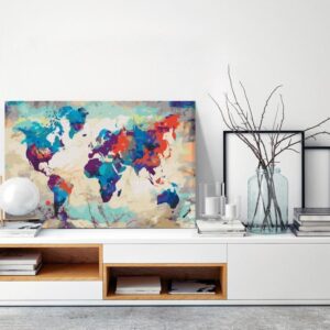 Obraz do samodzielnego malowania - Mapa świata (błękitno-czerwona)