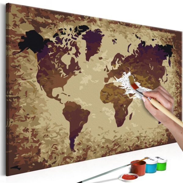 Obraz do samodzielnego malowania - Mapa świata (brązy)