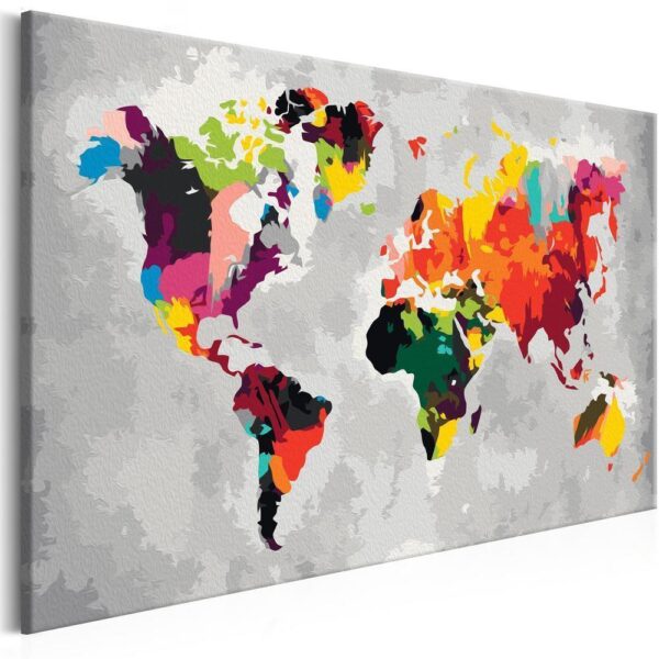 Obraz do samodzielnego malowania - Mapa świata (jaskrawe kolory)