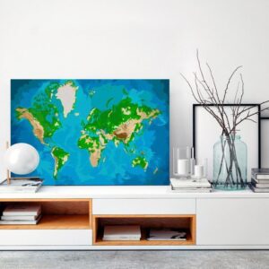 Obraz do samodzielnego malowania - Mapa świata (niebiesko-zielona)