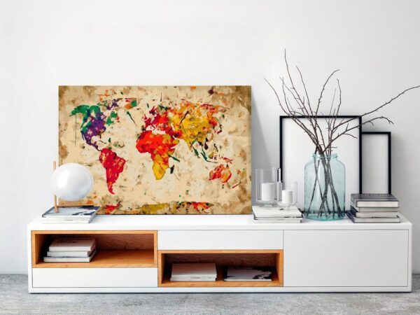 Obraz do samodzielnego malowania - Mapa świata (plamy barwne)