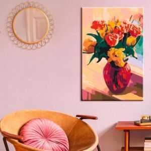 Obraz do samodzielnego malowania - Tulipany w czerwonej wazie