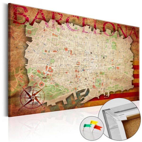 Obraz na korku - Mapa Barcelony [Mapa korkowa]