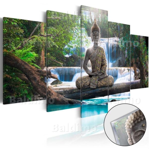 Obraz na szkle akrylowym - Budda i wodospad