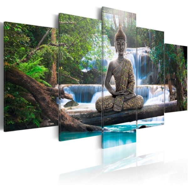 Obraz na szkle akrylowym - Budda i wodospad