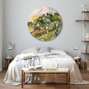 Obraz okrągły - Domy i figura, Vincent van Gogh - zachód słońca nad wiejskimi chatami / Domy i figura (Vincent van Gogh)
