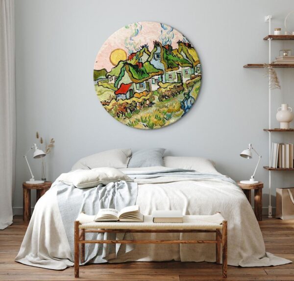 Obraz okrągły - Domy i figura, Vincent van Gogh - zachód słońca nad wiejskimi chatami / Domy i figura (Vincent van Gogh)
