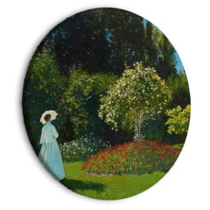 Obraz okrągły - Kobieta w ogrodzie, Claude Monet - wiosenny pejzaż roślinności