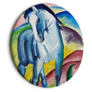 Obraz okrągły - Niebieski koń, Franz Marc - błękitny rumak na kolorowym tle / Niebieski koń (Franz Marc)