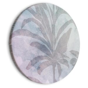 Obraz okrągły - Palmy we mgle - Drzewa palmowe pośród pastelowych chmur w tonacji fioletowo-seledynowej/Mglisty tropik