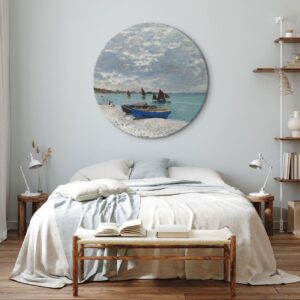 Obraz okrągły - Plaża w Sainte-Adresse, Claude Monet - łódki na brzegu morza