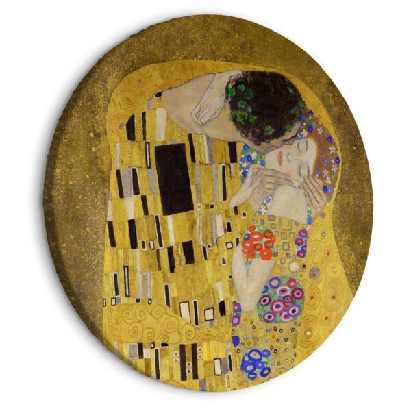 Obraz okrągły - Pocałunek - Gustav Klimt - para zakochanych w namiętnym objęciu