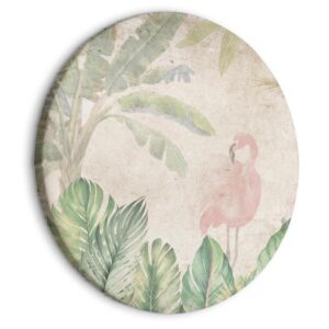 Obraz okrągły - Ptaki brodzące wśród egzotycznej flory - Flamingi pośród bujnej tropikalnej roślinności w delikatnych, pastelowych odcieniach zieleni/Ptaki w dżungli