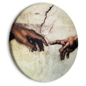 Obraz okrągły - Stworzenie Adama - dłonie z fresku autorstwa Michała Anioła / Stworzenie Adama autorstwa Michała Anioła