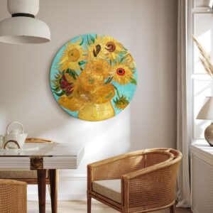 Obraz okrągły - Vincent van Gogh - Wazon z dwunastoma słonecznikami/Wazon ze słonecznikami - żółty wazon z żółtymi kwiatami na niebieskim tle