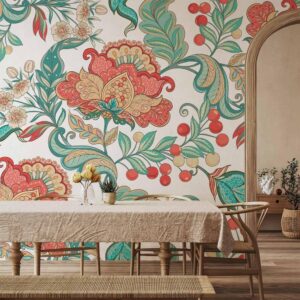 Fototapeta - Etniczna roślinność - motyw roślinny z ornamentami w kolorowe kwiaty