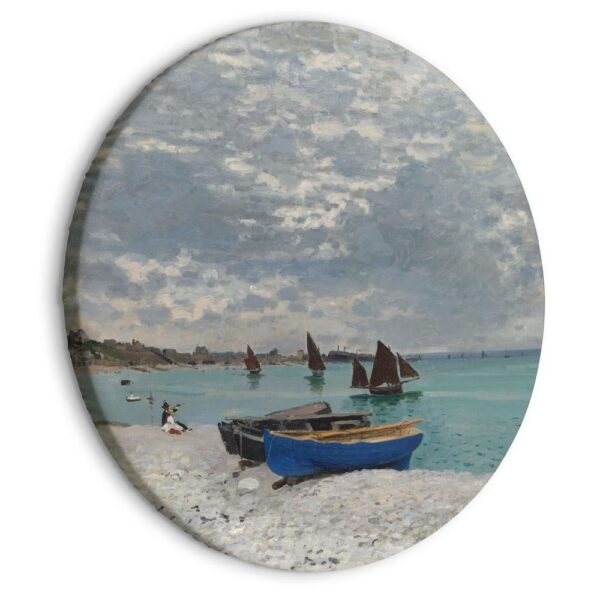 Obraz okrągły - Plaża w Sainte-Adresse, Claude Monet - łódki na brzegu morza