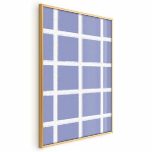 Plakat - Białe linie - kratka z dużym oczkiem na niebieskim tle